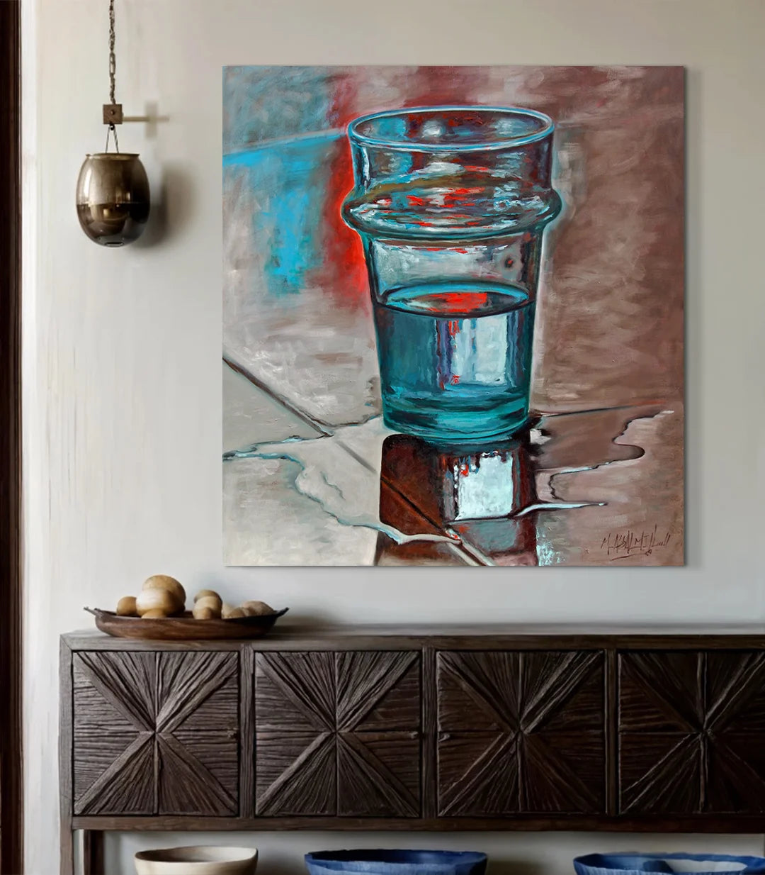 Le Verre d'eau - signé par l'artiste Mohamed Assalmi.